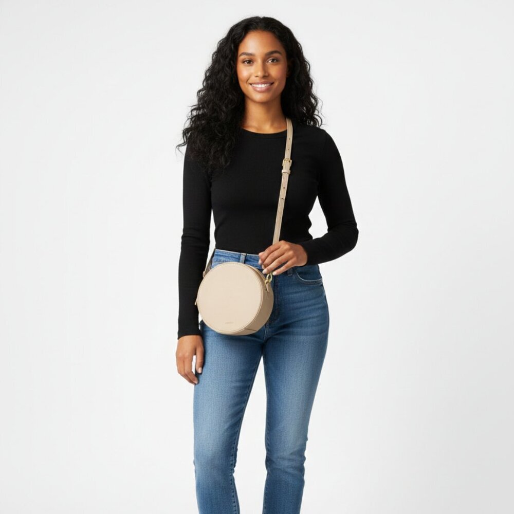FAWN Vegan Leather Round Crossbody Bag | Taupe Circle Purse
